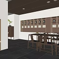 Traditional Chinese Teahouse Interior Design With Wooden Tables Chairs Tea Utensils Shelves And Decorative Art