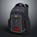 Black Backpack With Red Accent Design Multiple Pockets Zipper Closure Fashionable Casual Wear Accessory