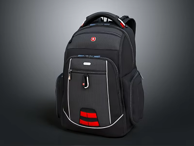 Black Backpack With Red Accent Design Multiple Pockets Zipper Closure Fashionable Casual Wear Accessory 3d model