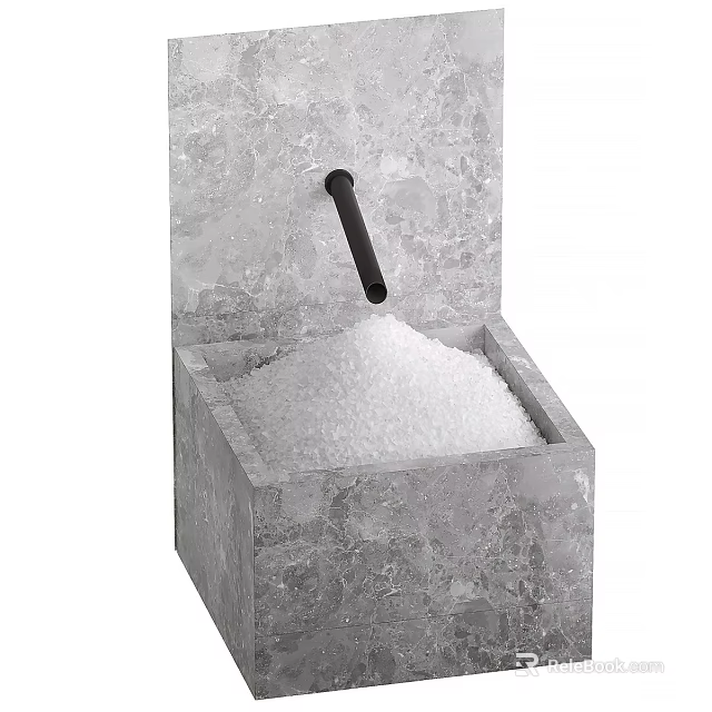 Shower Sauna Natural Bath Salt In Gray Marble Container With Black Scoop 3d model 
