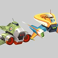 Colorful Cartoon Style Toy Vehicles Featuring Green Orange Blue Designs And Wheels