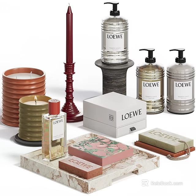 LOEWE Bath And Body Essentials With Scented Candles Hand Soap And Decorative Boxes 3d model 