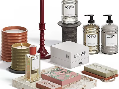 LOEWE Bath And Body Essentials With Scented Candles Hand Soap And Decorative Boxes 3d model