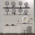 Elegant Round Bathroom Mirrors On Wall Mounted Shelves With Lighting And Vanity Table Decorations 3d model