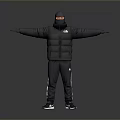 Man In Black Hooded Jacket With Mask And Outstretched Arms Wearing Black Pants And Sneakers
