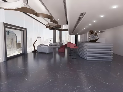 Modern Hotel Lobby Interior Design With Spacious Layout Reception Desk And Sofa 3d model