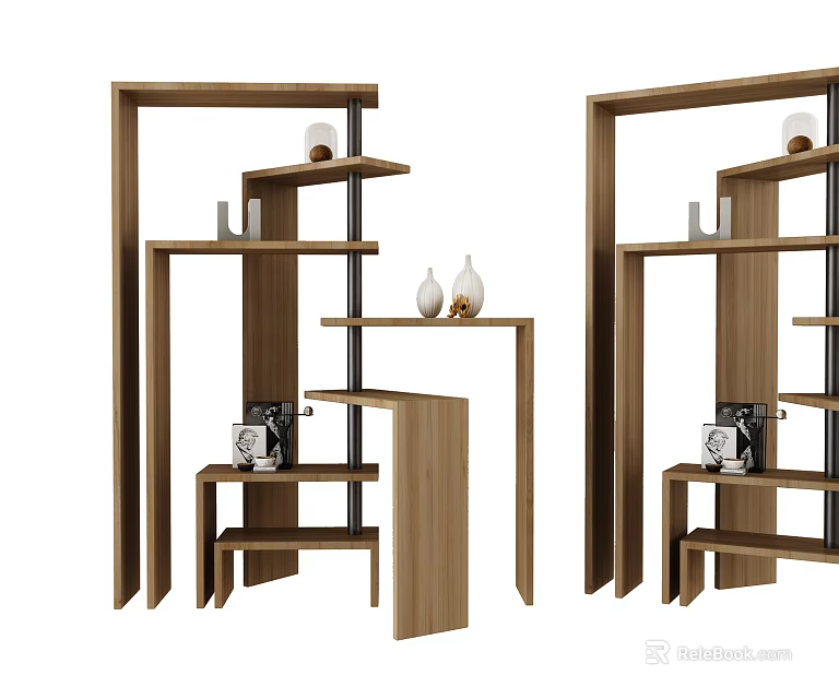 Modern Wooden Shelving Unit With Multiple Shelves For Decorative Display Items 3d model