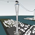 Amusement Rides Tower with Spherical Seats and Cable System Over Water Area