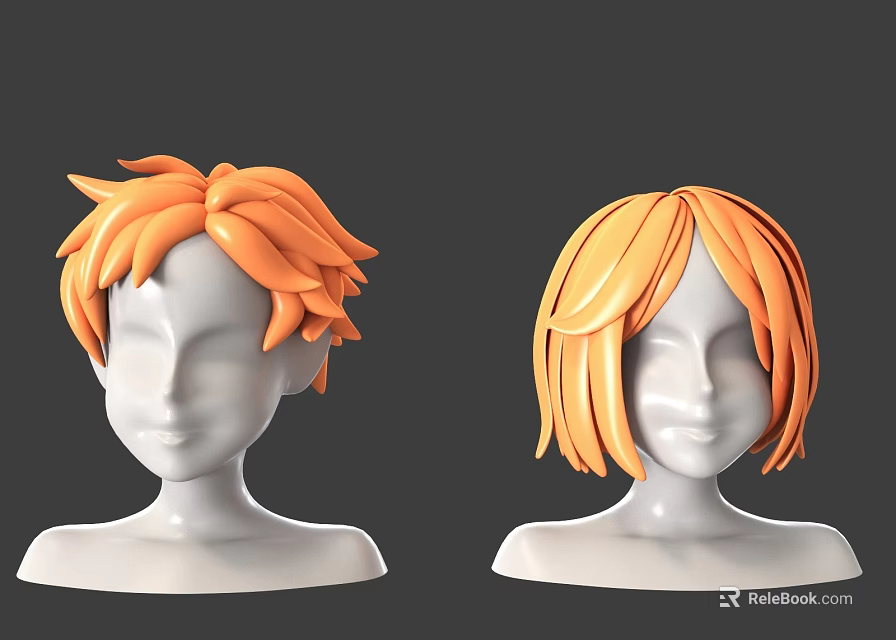 Game Movie Characters With Orange Spiky Short And Shoulder Length Layered Hairstyles On White Models 3d model 