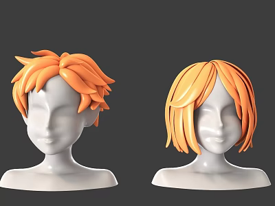 Game Movie Characters With Orange Spiky Short And Shoulder Length Layered Hairstyles On White Models 3d model