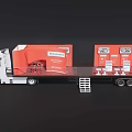 Utility Flatbed Truck With White Cab Red Cargo Container And Industrial Equipment