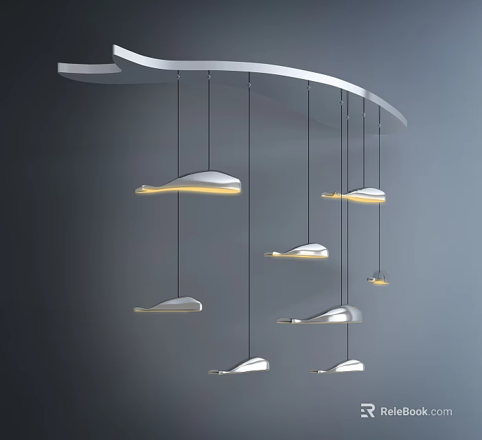 Modern Abstract Chandelier Featuring Multiple Sleek Pendant Lights With Warm Glow 3d model