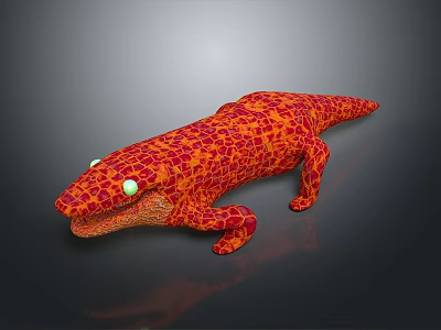 Vibrant Red And Orange Lizard With Cracked Pattern And Green Eyes On Dark Background 3d model