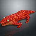 Vibrant Red And Orange Lizard With Cracked Pattern And Green Eyes On Dark Background
