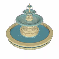 Multi Tiered Stone Fountain With Cascading Water And Blue Tile Base