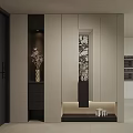 Modern Minimalist Entryway Cabinet Side Cabinet With Sleek Design Mirrored Panel LED Lighting And Decorative Vase