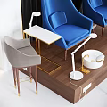 Blue Leisure Chairs In Interior With Arched Gold Framed Windows Round Mirrors Gray Side Chairs