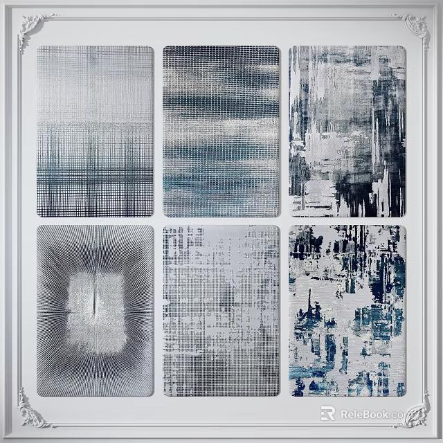 Modern Square Rugs with Abstract Patterns Blue Gray Tones and Stylish Textures 3d model 