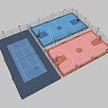 Colorful Outdoor Basketball Courts With Three Playing Surfaces Fencing And Lighting