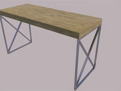 Modern Dining Table With Wooden Top And Metal Crossed Frame Design 3d model