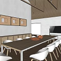 Modern Conference Room Interior With Long Table White Chairs Large Windows And Wooden Ceiling