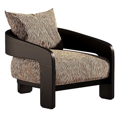 Single Sofa With Wooden Armrests And Striped Fabric In Neutral Tones 3d model