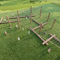 Outdoor Wooden Playground Climbing Equipment with Net Structure and Wooden Posts for Kids Activity