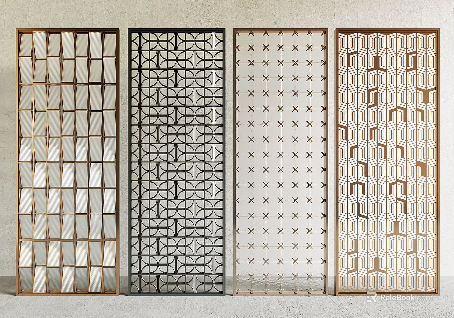 Various Modern Decorative Room Dividers With Geometric Patterns And Metal Frames 3d model