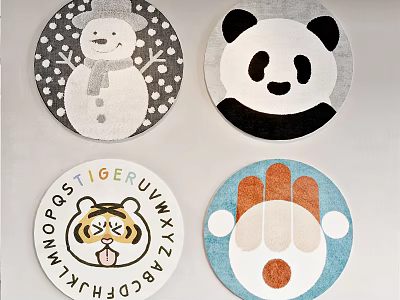 Cute Round Rugs Featuring Snowman Panda Tiger And Paw Print Patterns 3d model