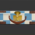 Decorative Vintage Box With Blue White Checkered Pattern Brown Edges Red Handle and Golden Lock
