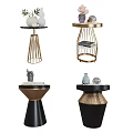 Stylish Modern Side Tables with Gold Metal Frames Black Tops and Decorative Elements 3d model