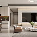 Modern Living and Dining Room Interior With Sofa TV Wall Dining Table And Green Plant
