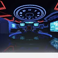 Modern KTV Interior Design With Colorful Neon Lighting Multiple Screens And Stage