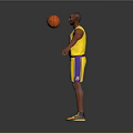 Man In Yellow Lakers 24 Jersey Holding Basketball With Purple Arm Sleeve And Yellow Shoes