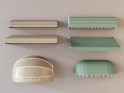 Variety of Beige Green Awnings with Curved Striped and Pizzeria Designs for Outdoor Decor 3d model