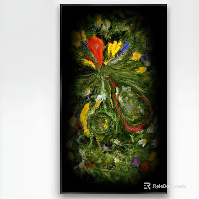 Colorful Botanical Plant Painting With Vibrant Mixed Flowers And Green Leaves 3d model 
