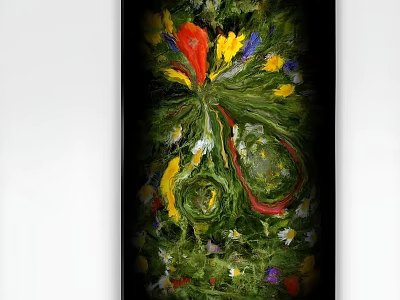 Colorful Botanical Plant Painting With Vibrant Mixed Flowers And Green Leaves 3d model