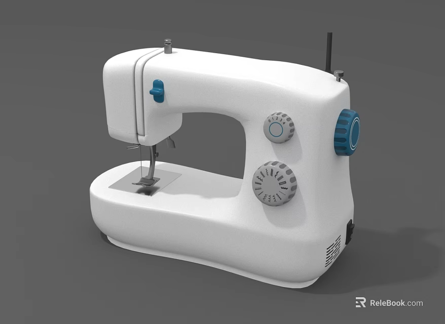 White Sewing Machine Featuring Blue Rotary Knobs And Adjustable Control Dials For Home Craft Projects 3d model