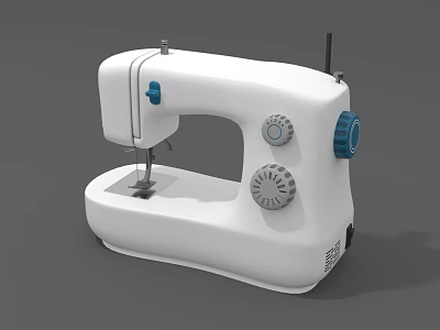 White Sewing Machine Featuring Blue Rotary Knobs And Adjustable Control Dials For Home Craft Projects 3d model