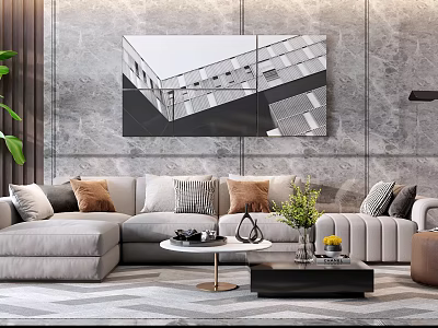 Modern Corner Sofa Corner Cloth Sofa Coffee Table Combination 3d model