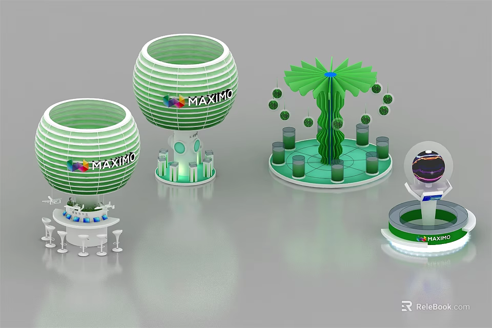 Modern Display Shelves With Green Circular Structure Illuminated Base And Decorative Design 3d model