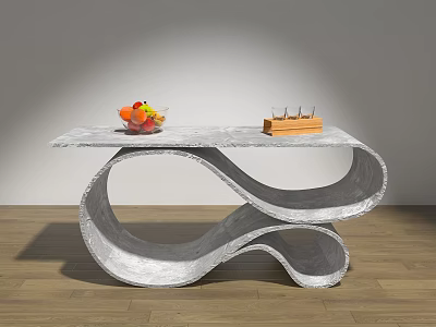 Modern Curved Table With Marble Top Fruit Bowl And Knife Block 3d model