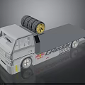 White Model Truck with Flatbed Trailer Gray Drum Yellow Wheel LEWE Logo FOCUS 283 Branding