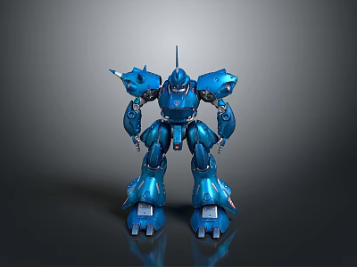Blue Mechanical Robot Character In Standing Pose Featuring Metallic Armor And Shiny Surface Details 3d model