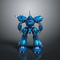 Blue Mechanical Robot Character In Standing Pose Featuring Metallic Armor And Shiny Surface Details
