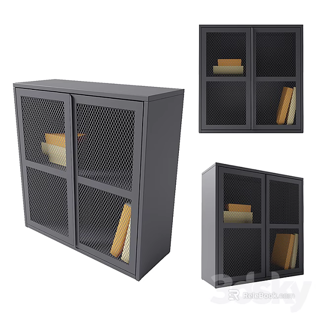 Modern Gray Console Cabinet With Mesh Doors And Storage Shelves For Entryway 3d model 