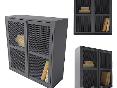Modern Gray Console Cabinet With Mesh Doors And Storage Shelves For Entryway 3d model