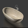 Freestanding Oval Light Colored Bathtub With Silver Faucet On Dark Background