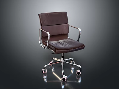 Modern Brown Leather Office Chair With Metal Frame Armrests And Rolling Wheels 3d model