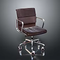 Modern Brown Leather Office Chair With Metal Frame Armrests And Rolling Wheels